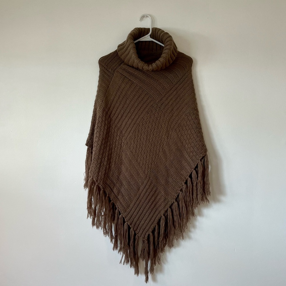 Brown Turtleneck Sweater Poncho